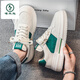 Woodpecker White Men's Shoes 2025 New Spring and Autumn Teenagers Thick Sole Casual White Shoes Feeling Versatile Sports Board Shoes 9906 White Green 39 (245mm)