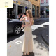 Ximu Yao Französisch Pure Desire Mesh Schlinge Kleid für Frauen Sommertemperament Taille-Huging Slim Hip Fish Tail Long Rock von Weiß [Nischenkleid/einfach und großzügig S