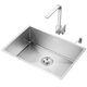 Other kitchen sinks, household sinks, 304 stainless steel brushed sink, narrow side, large single tank, thickened undercounter basin 400 450*450mm | Standard version | Without faucet