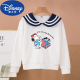 Disney Brand Children's Clothing for Girls and Children's Fashionable Spring 2025 Sweinshirt Swintershirt Spring y Autumn Pure Algody Army Navy Navy Top [Pure Cotton] Collar azul marino-White-S795 140 cm Recomendado 52-62Jin [Jin equivale a 0.5 kg]