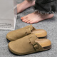 Ella disfruta de zapatos Baotou Birkenstock para mujeres con desgaste de cuero de imitación y mujeres versátiles con medio tirón y pedaleo TQ671 Caki 40/41