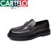 Cartelo echte Leder -Ladung Herren -Slipper Lazy Trend Sommer Herrenschuhe Britische Freizeitlederschuhe Koreanische Version Bean Dou Schuhe Männer 9761 Schwarz 39