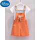 Disney Girls Kurzärärmungsanzug Sommer 2025 Neue Kinder mit mittlerer Ärmel Casual Little Girl Mode-Gurt-Shorts T-Shirt Khaki (Kurzärärmelte + Overalls) 150 Empfohlene Höhe von 145 cm