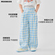 
Yoyo one (Yoyo one) girls blue plaid pants early spring wide-leg pants 2025 new children girls pants spring outfit fashionable casual straight two-piece set [15266 plaid +19627 T-shirt] 110 110cm