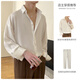 Lomongoba Kragenhemd Herrener Anzug hübsches High-End-Eis-Seiden-Hemd Frühling Outfit mit einer ganzen Reihe Sommerkleidung Khaki-Hemd + Aprikosenhose XL