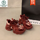 
Woodpecker red thick-soled dad shoes for women 2025 new autumn year of festive versatile height-enhancing casual sneakers Coffee 9906M plus velvet 35