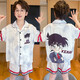 Children's pajamas boys summer ice silk thin style medium and large children teenagers junior high school students crayon Shin-shirt home clothing set Q short silk-6630KT Ruby Girls 100 Children's 8 size recommended height 95-105CM