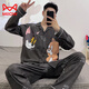 Cat Man (MiiOW) Pure Cotton Men's Pajamas Spring and Autumn Teen Cartoon Student Cardigan Large Size Men's Long Sleeve Trousers Home Clothing 9922 (Cardigan Long Sleeve) M