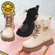 G.DuckKids Girls Bottes courtes Généreaux en cuir Martin Bottes 2025 Printemps et automne Nouveaux chaussures pour enfants mode peluche en cuir britannique Bottes en cuir moyen et gros enfants beige Single 26