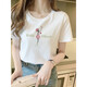 Pingedi new cotton high-end short-sleeved T-shirt women's loose and versatile fashionable printed white T-shirt summer 2025 new top Z-9793 white XL (recommended 120-135Jin [Jin equals 0.5 kg])