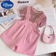 Disney Girls Summer Overalls Set dünne Schlinge Shorts 2025 Neue modische super süße kleine und mittlere Kinderweste lila Ärmeln + One-Shoulder-Overalls 110 für 4-5 Jahre empfohlen