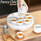 FANCYCHIC Chaoshan Kung Fu Tea Set Ceramic Tea Tray Covered Bowl Male Cup Teapot Teacup Light Luxurious Gold Painted Complete Set for Office and Home Use a White Jade Porcelain Eight-inch Tea Tray Set Covered Bowl Style