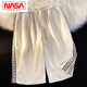 NASA ABOUT webbing drawstring shorts for men and women for summer thin loose sports five-point pants Hong Kong style casual mid-sized pants off-white double webbing shorts K1048 S (70-90Jin [Jin equals 0.5 kg])