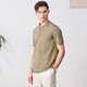 By Creations Cool Cotton and Linen Perpin Henry Collar Business POLO Shirt Men's Summer Breathable Commuting Casual Short Sleeve T Dark Khaki M