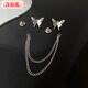 Containing spring flowers ins trendy personalized metal butterfly chain brooch for women versatile simple tassel brooch corsage clothes suit accessories silver 2 butterfly brooches