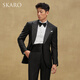 SKARO Pure Wool & Handmade Milan Eye Suit Men's Wedding Suit Tuxedo Groom Wedding Dress Black Suit SKG181A Size 50 Top Please note the size of the trousers