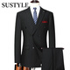 SUSTYLE high-end luxury men's suit suit men's spring and autumn business plus fat double-breasted groom's suit jacket men's black two-piece suit 2XL 185