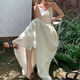 Miao Yijia white dress women's skirt summer 2025 new high-end French dress seaside vacation style beach long skirt French retro V-neck suspender dress M [Suggested 110-125Jin [Jin equals 0.5 kg]]