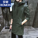 ROMON military windbreaker men's mid-length spring and autumn style 2025 new British slim double-breasted coat jacket men's military green XXS recommended 90Jin Jin equal to within 0.5kg