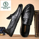 Woodpecker 2025 summer new men's shoes one-foot leather shoes men's soft-soled lazy shoes men's casual shoes internet celebrity beans shoes men 826 black [Holved foot cover] 38