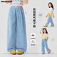 Pantalones a cuadros Pantalones a cuadros de la luna de las niñas Pantalones de la pierna ancha 2025 NUEVOS Pantalones azules de los niños Moda Summer Girls Clothing Children's Straight 15255 Blue Papasid + 15270 Azul cuadrado 110 cm