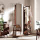 Tingxu solid wood dressing mirror hanging hanger integrated full-body mirror dressing rack floor-standing entrance door clothes rack 673 [with pulley] brown (45CM)