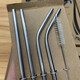 Lanshengjia four-pack household 304 stainless steel straws, food-grade cold drink straws, environmentally friendly and recyclable when going out, 304 stainless steel straws without box, 2 straight + 2 curved + 1 brush