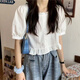 Muyiming (Muyiming) Summer Nueva camisa de manga corta de 2025 rufa para mujeres con cintura alta puede ser salado o dulce jengibre 701 m 95-105Jin [Jin equivale a 0.5 kg]