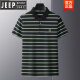 吉普（JEEP）高档夏季条纹T恤衫棉刺绣中年P0LO衫爸爸装现货保罗上衣男士新品 7371-深灰 M 48