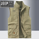 
JEEP SPIRIT Jeep Spirit Men's Stand Collar Multi-Bag Vest Workwear Middle-aged Casual Men's Vest Horse Clip Jacket Spring and Autumn Gray 677 3XL