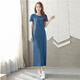 Vanmocho Super langes Kleid mit kurzer Ärmel-Baumwoll-Over-Knie-T-Shirt-Rock für Frauen schlanker Fit und schlanker Sommerschlitz-Knöchelrock für Frauen grau 9905 langer Rock M.