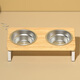 Cat bowl, cat food bowl, dog bowl, cervical vertebra protection, pet cat food bowl, cats are not easy to prevent from overturning, rice bowl and water all-in-one 304 double bowl (including solid wood bowl rack) white base 304 food grade-15 cervical vertebra protection - solid wood