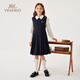 YEEHOO girls' dresses, children's skirts, medium and large children's clothing, long skirts, preppy style doll collar spring clothes, dark blue 150