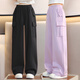 
OVE girls' pants spring and autumn wide-leg pants 2025 new big children's casual pants spring autumn and winter plus velvet overall pants 15168 purple + 15052 brown color [two pieces] 150 cm