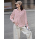 Demana dry rose spring youthful pure cotton lapel shirt loose and comfortable hidden meat denim shirt women's top