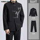 Singmonkey Nuevo conjunto de traje de compromiso para hombres chinos Collar de estilo chino Zhongshan Clothing Bordado de bambú de oro Traje de vestimenta para adultos