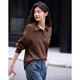 Demana polo collar sweatshirt winter style embroidered decoration casual versatile plus velvet sweatshirt for women brick coffee color L