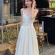 Miao Yijia white dress women's skirt summer 2025 new high-end French dress seaside vacation style beach long skirt French retro V-neck suspender dress M [Suggested 110-125Jin [Jin equals 0.5 kg]]