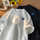 
Dingfengbaoluo Hong Kong style short-sleeved T-shirt for men in summer loose breathable letter embroidery lazy style top JC102 white 2XL