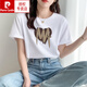 皮尔卡丹（pierre cardin）卡其色纯棉短袖t恤女夏大版气质潮牌体恤独特别致新款上衣设计感 灰蓝色 653 M