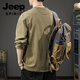 Jeep Spirit2025 Neues Casual Herren Pure Cotton Long-Ärmeln T-Shirt Spring Lose Mody Brand Henry Kragen Basishemd Pullover Mocha Brown 2xl geeignetes Gewicht 160-180jin [Jin ist gleich 0,5 kg]