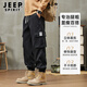 JEEP SPIRIT overalls men's autumn leggings pants men's classic trendy sports pants men's loose casual pants men's black 4XL