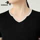 GIRDEAR women's clothing 2025 spring and summer new style fine pit strip contrasting color peach heart collar short sleeve ice silk sweater women 138005 black L (4 sizes)