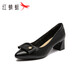 
Red Dragonfly Leap Moon Shoes High Heels 25 Spring Thick Heels Women's Shoes Pointed toe Workplace Small Leather Shoes Single Shoes WLB15124 Black 39