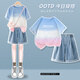 Yoyo One Set für Mädchen 2025 Neues Sommer Dopamine Kurzärärmelte Big Children's Trendy und Cool Outfit für modische zweiteilige Sommer-Set 1429 White + 9928 Purple 160 160 cm