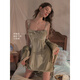 Condomi Gold Velvet Sospecher Nightgown Kajuli Pajama sexy para mujeres 2025 Nuevo otoño y terciopelo de oro de invierno con almohadilla de cofre Matcha Matcha verde K693 Velvet Versión (falda de honda + camiseta M 160