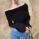 Nanmu Xiong Sweater Women's Spring and Autumn Thin One-shoulder Knitted Sweater Top Off-Shoulder Temperament Sweet Niche Exposed Collarbone Bottoming Shirt Black One Size 80-120Jin Jin is equal to 0.5 kg