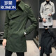 ROMON military windbreaker men's mid-length spring and autumn style 2025 new British slim double-breasted coat jacket men's military green XXS recommended 90Jin Jin equal to within 0.5kg