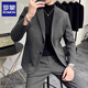 Romon Woolen Suit Jacket Men's Autumn Season New Style Business Formal Casual Thickened Suit Men's Dark Gray Suit M