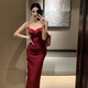 酷虎客晚礼服女2025新款性感法式醋酸针织吊带连衣裙女早春新款名媛御姐 9737黑色丝绒p M